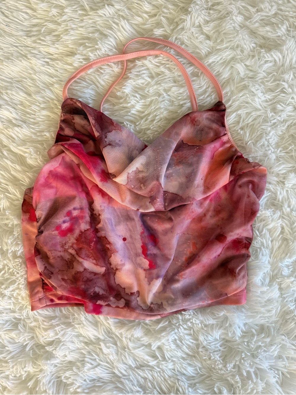SHEIN Pink Watercolor Halter Cowl Crop Top